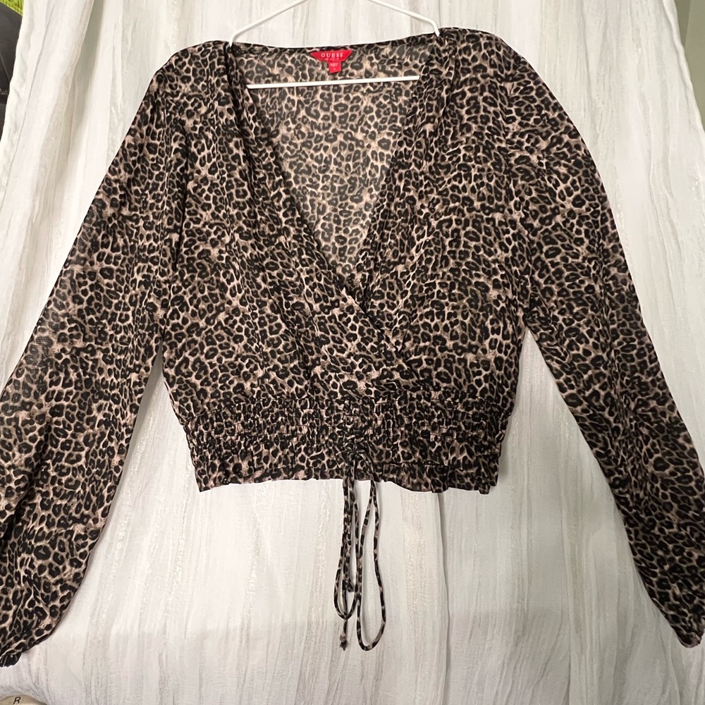 leopard sheer long sleeve top